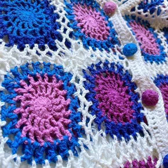 Haband Womens Medium Granny Square Purple & Blue with White Crochet Jacket - Picture 7 of 10